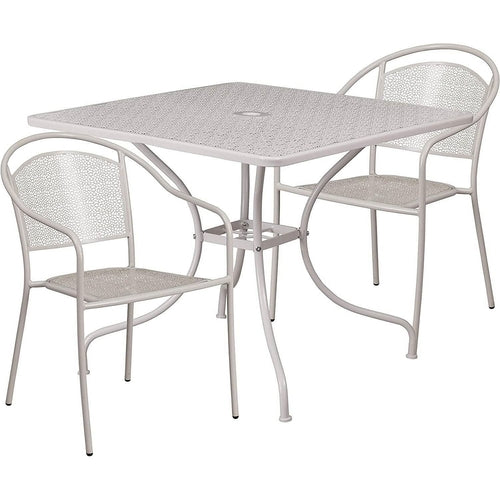 3-Piece Grey Steel Metal Outdoor Patio Furniture Set with 2 Chairs and