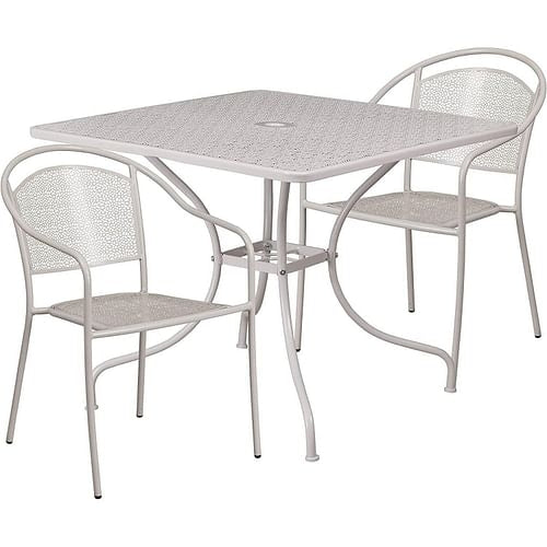 3-Piece Grey Steel Metal Outdoor Patio Furniture Set with 2 Chairs and